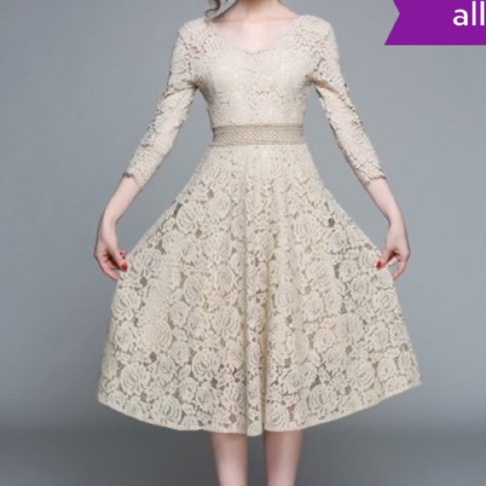 Apricot Lace A-Line Dress - Women